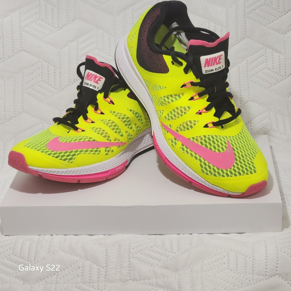 Nike Zoom Elite 7 shoes womens 8 Running Neon Yellow Pink Athletic Sports